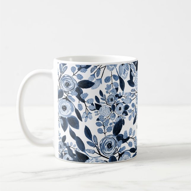 Mug Motif floral bleu marine Pastel (Gauche)