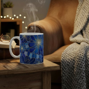 Mug Motif Floral Bleu Moderne Or