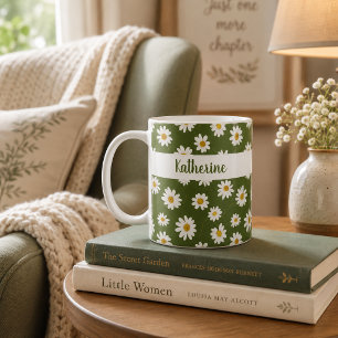Mug Motif floral bohème de marguerite verte