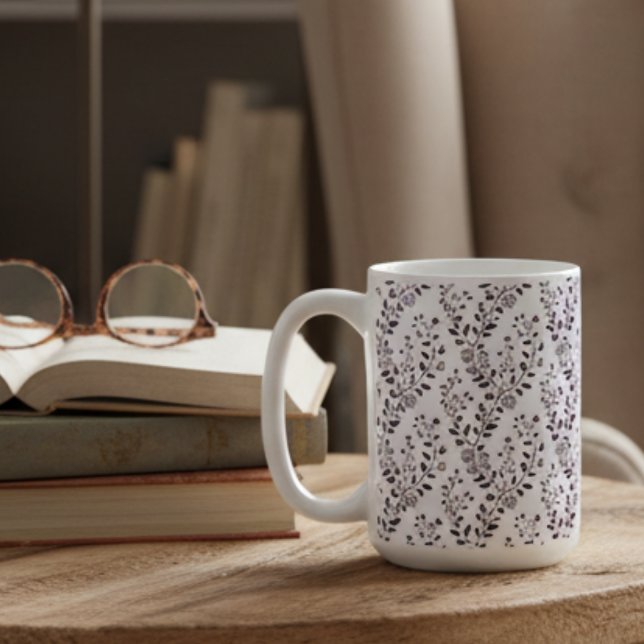 Mug Motif floral boho moderne prune blanc (Créateur téléchargé)