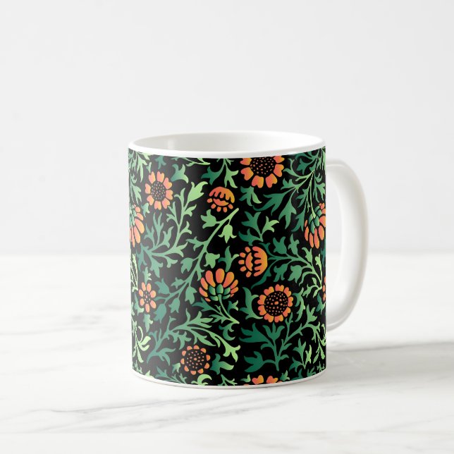 Mug Motif floral complexe avec feuilles vertes (Devant droit)