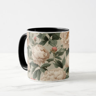 Mug Motif floral crème de pivoine rose vintage