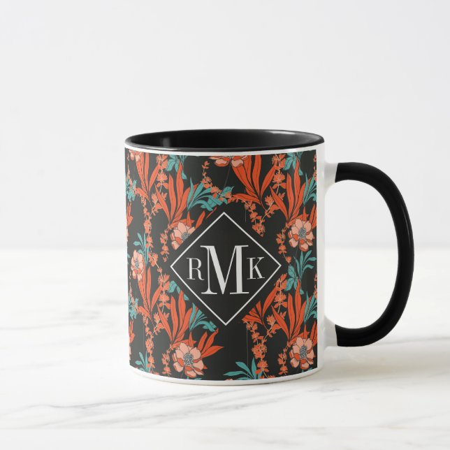 Mug Motif floral d'abrégé sur orange du monogramme | (Droite)