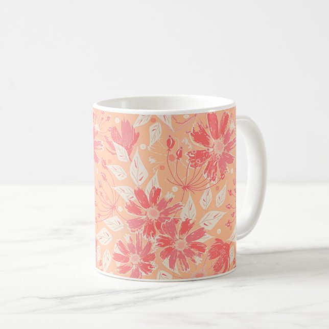 Mug Motif floral dans des tons de pêche à la mode (Devant droit)