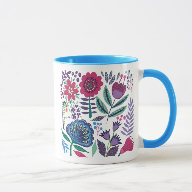Mug Motif floral d'art populaire magenta (Droite)