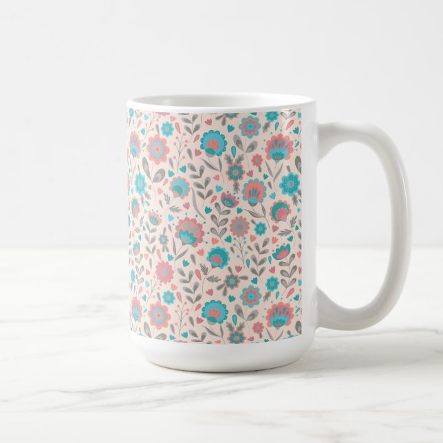 Mug Motif floral d'art populaire turquoise et de (Droite)