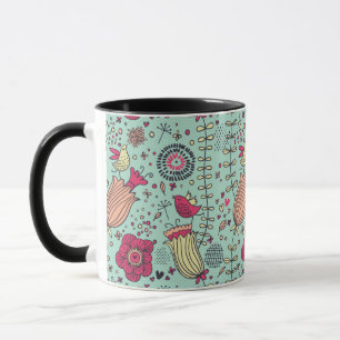 Mug Motif floral de bande dessinée avec des oiseaux
