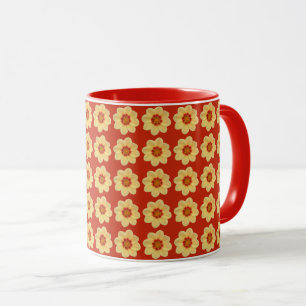 Mug Motif floral de Dahlia jaune sur fond rouge