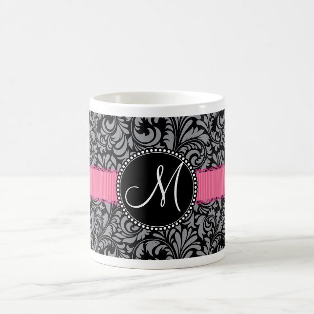 Mug Motif floral de damassé grise noire initiale de (Centre)