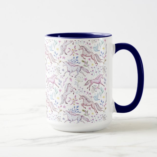 Mug Motif floral de licorne d'aquarelle (Droite)