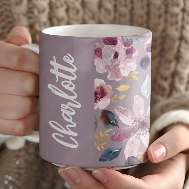 Mug Motif floral de lilas monogramme  (Créateur téléchargé)