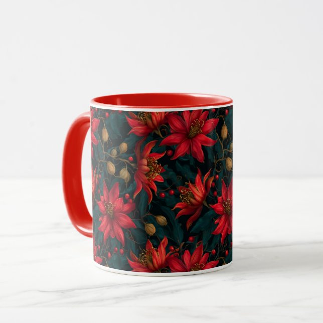 Mug Motif floral de Noël rouge foncé (Devant gauche)