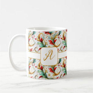Mug Motif floral de Noël tourbillonnant Monogram