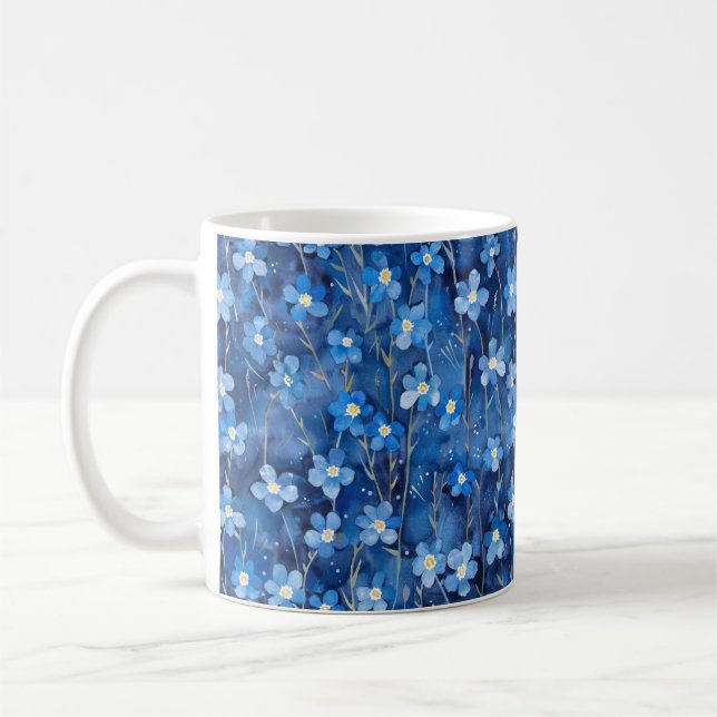 Mug Motif floral de nuances de bleu partout (Gauche)