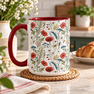 Mug Motif floral de pavot à l'aquarelle