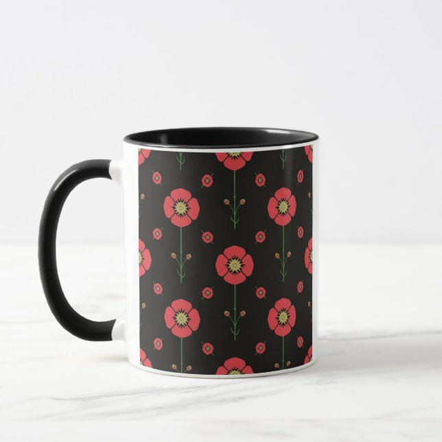 Mug Motif floral de pavot Phulkari noir  (Gauche)