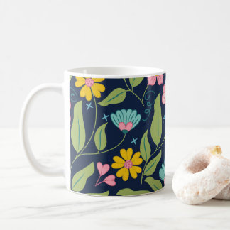 Mug Motif floral de printemps sur bleu foncé