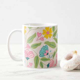 Mug Motif floral de printemps sur rose