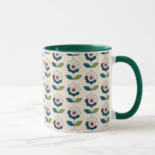 Mug Motif floral de rétro turquoise