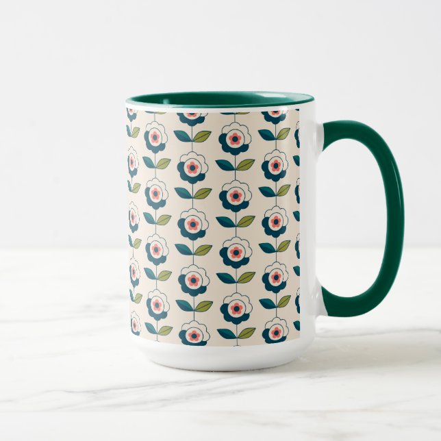Mug Motif floral de rétro turquoise (Droite)