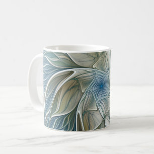 Mug Motif floral de rêve abstrait bleu kaki fractal