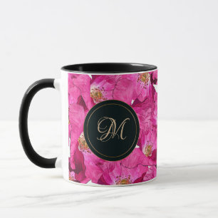 Mug Motif floral de rose de pavots. Monogramme