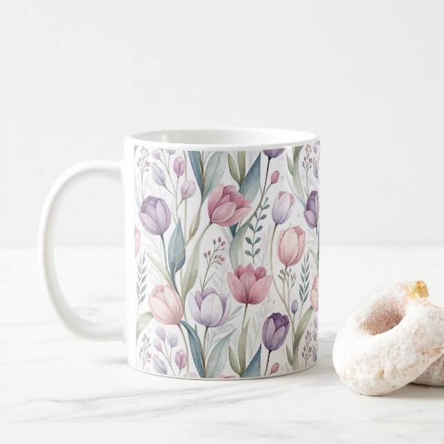 Mug Motif floral de tulipe scandinave (Avec donut)