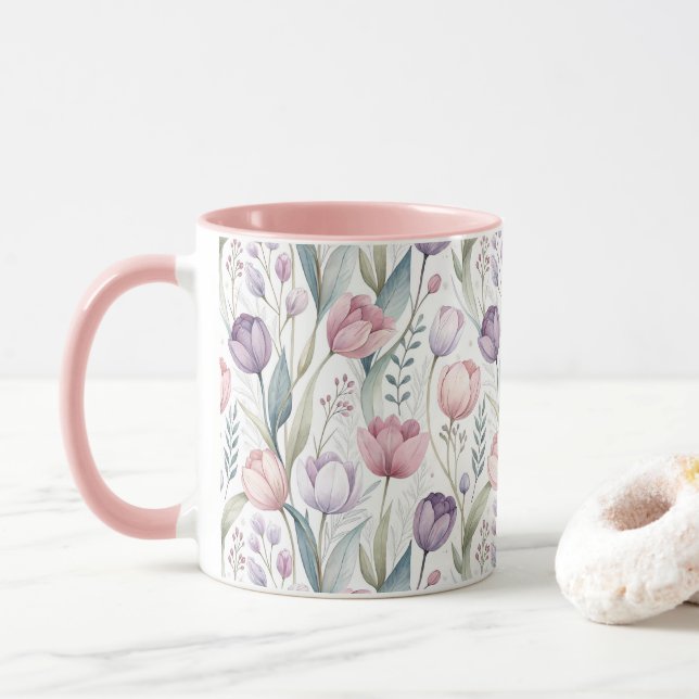 Mug Motif floral de tulipe scandinave (Avec donut)