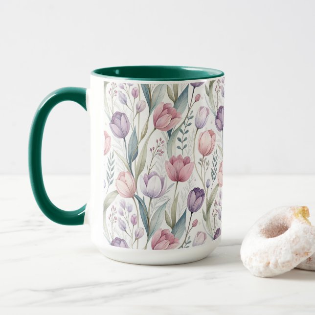 Mug Motif floral de tulipe scandinave (Avec donut)