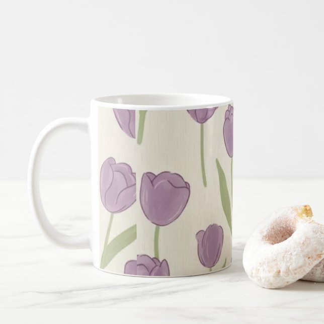 Mug Motif floral de tulipes violettes (Avec donut)