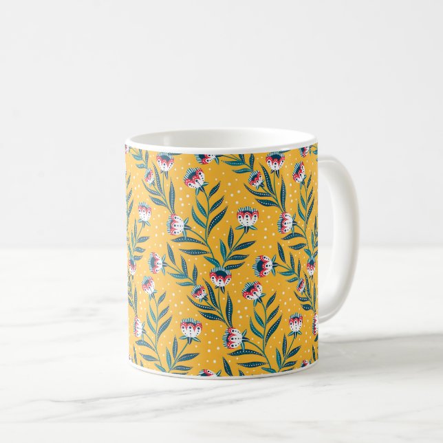 Mug Motif floral élégant avec des points et des feuill (Devant droit)