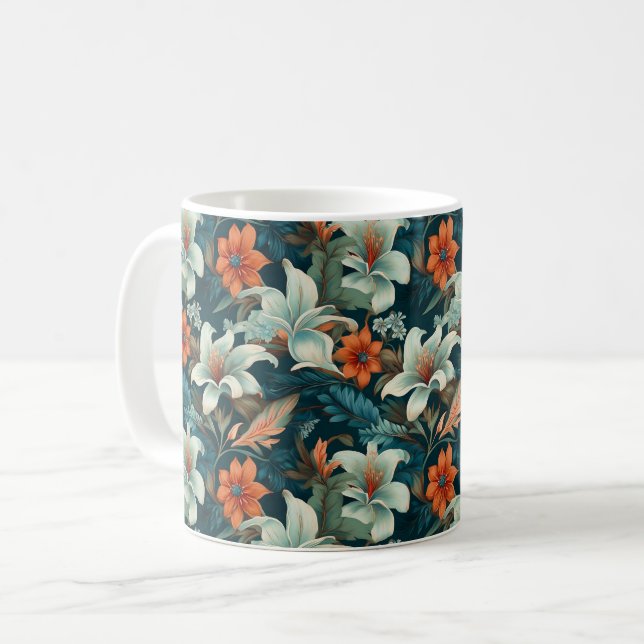 Mug Motif floral élégant turquoise orange (Devant gauche)