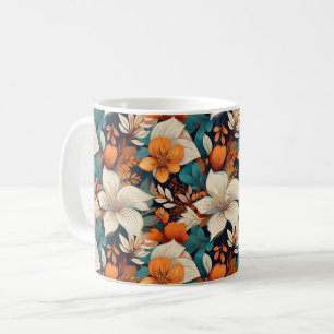 Mug Motif floral élégant turquoise orange fleur