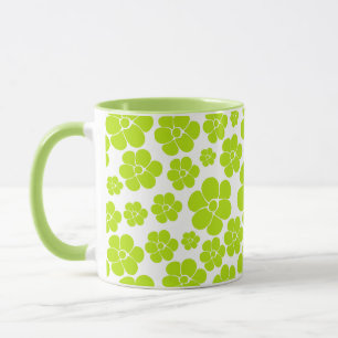 Mug Motif floral en vert citron et blanc