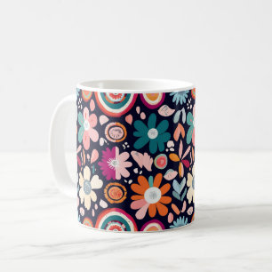 Mug Motif floral et géométrique rétro-vibrant