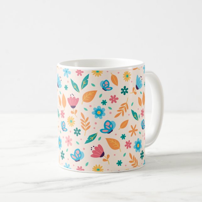 Mug Motif floral et papillon (Devant droit)