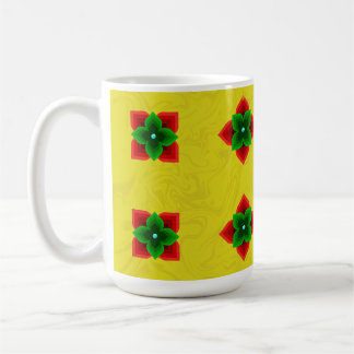 Mug Motif floral géométrique rouge, vert et jaune
