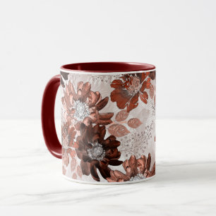 Mug Motif floral gris marron aquarelle.