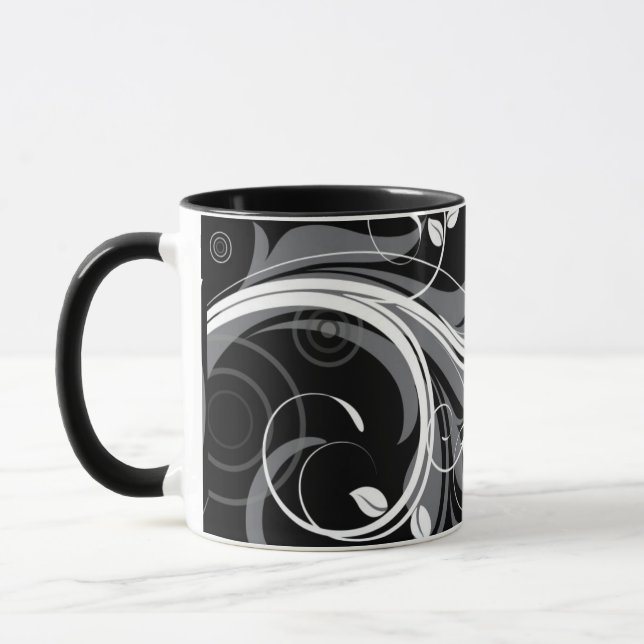 Mug Motif floral gris sur le noir (Gauche)