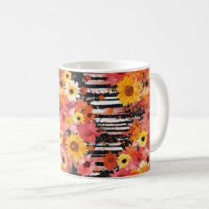 Mug Motif floral grunge gras noir orange rose
