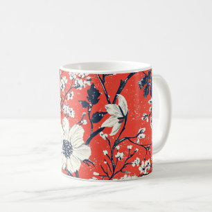 Mug Motif floral hivernal indigo rouge sur neige