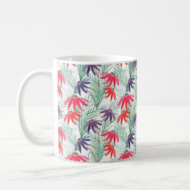 Mug Motif floral incomparable. Fleurs rouges, violette (Gauche)