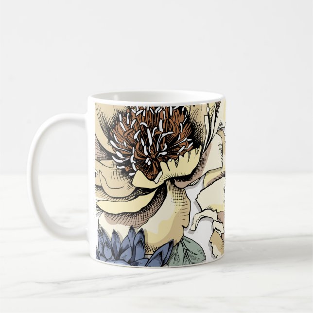 Mug Motif floral incomparable. Hydrangea, Peony, wildf (Gauche)