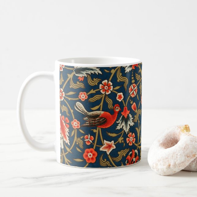 Mug Motif floral indo-persan bohème vintage rouge (Avec donut)