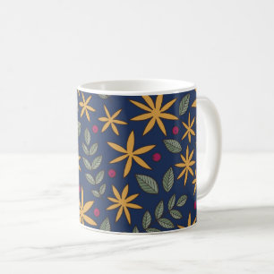 Mug Motif floral jaune élégant sur fond bleu
