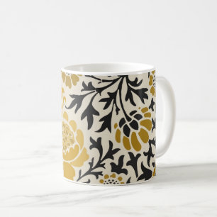 Mug Motif floral jaune et noir de style vintage
