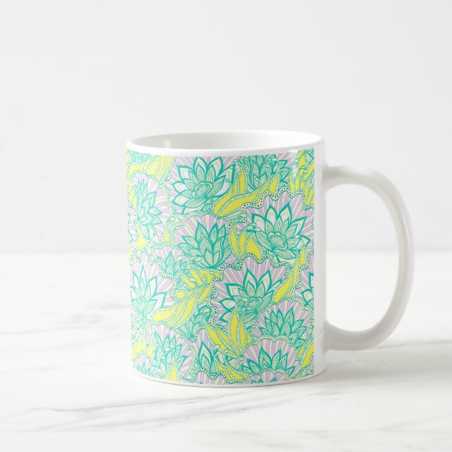Mug Motif floral jaune vert mou (Droite)