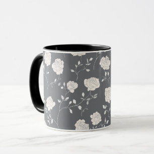 Mug Motif floral minimal gris rose blanc