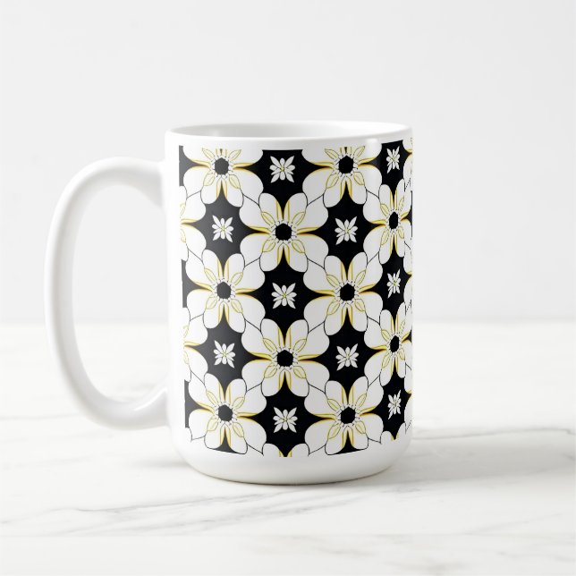 Mug Motif floral monochrome avec détail jaune subtil (Gauche)