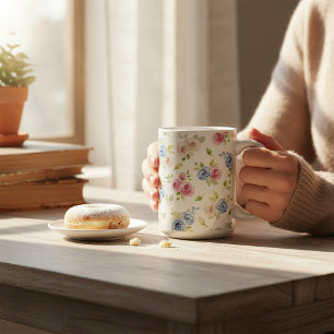 Mug Motif Floral Pastel Bleu Roses Roses Fleurs Aquare